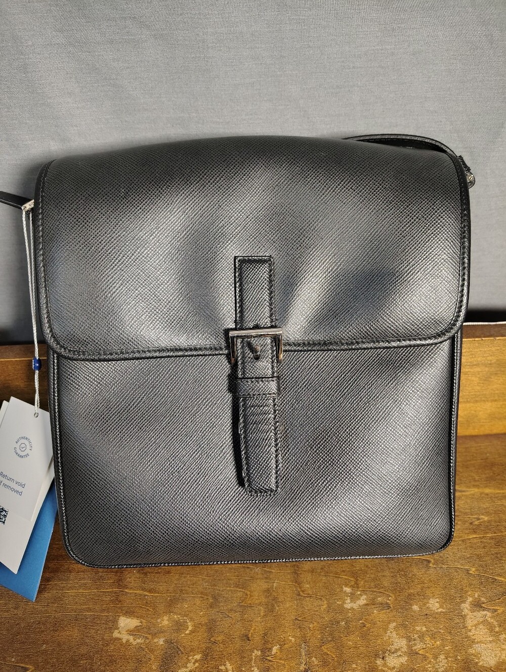 Prada Black Textured Leather Crossbody Bag with Buckle Detail - Picture 1 of 16